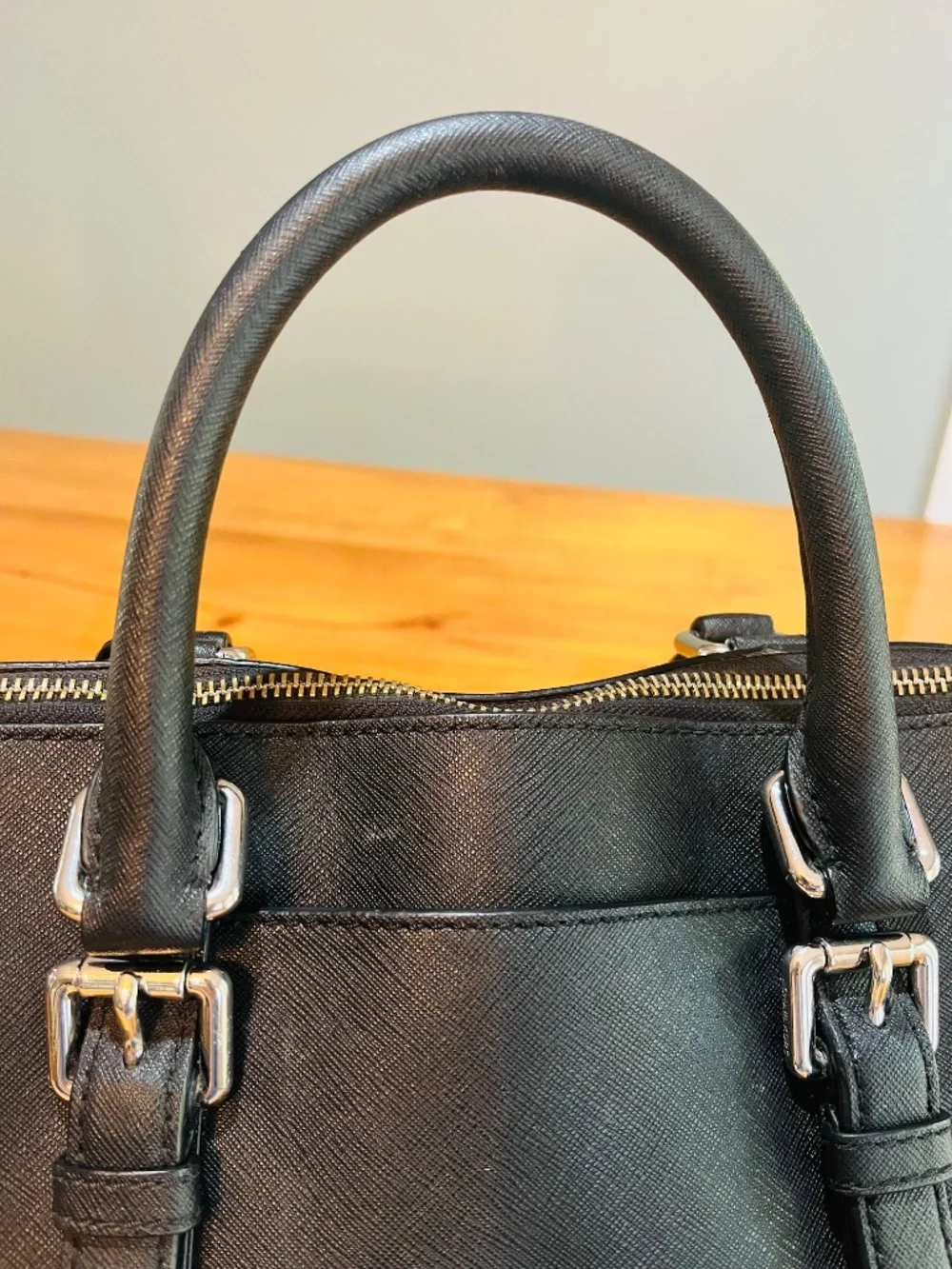 Michael Kors Black Large Saffiano Leather Satchel Silver with Black Wallet